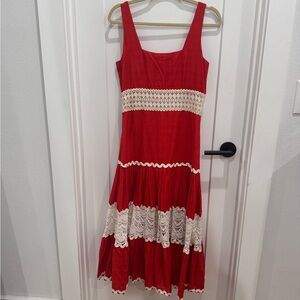 Anthropologie Red and Cream Lace Dress
